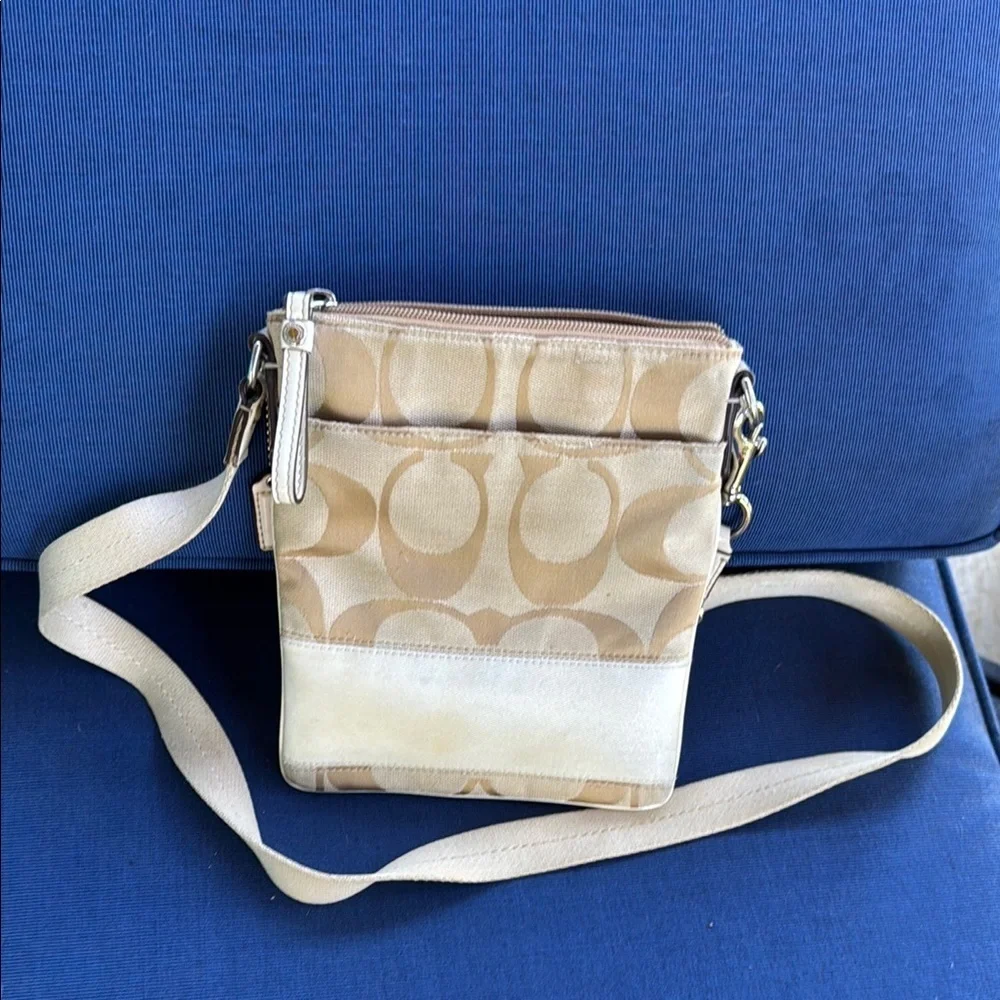 Coach Tan and Cream Signature Crossbody Bag
